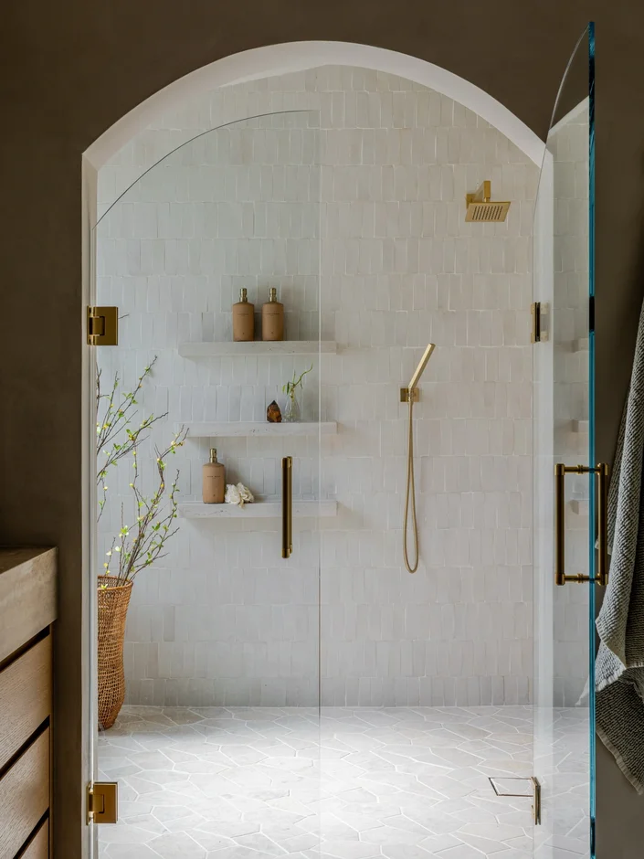 Neutral Bathroom Remodel with Walk-In Shower and Custom Stonework