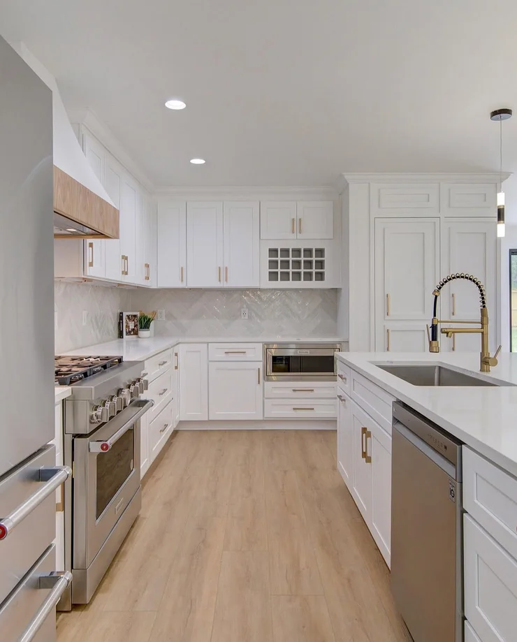 Bright White Kitchen Renovation with Warm Wood & Brass Details