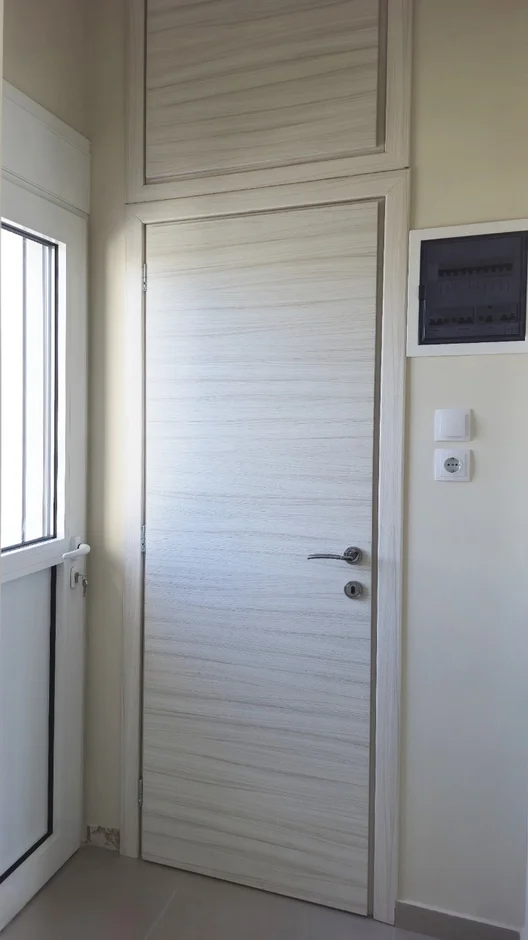 Modern Office Interior with Integrated Workspace, Kitchen, and Restroom