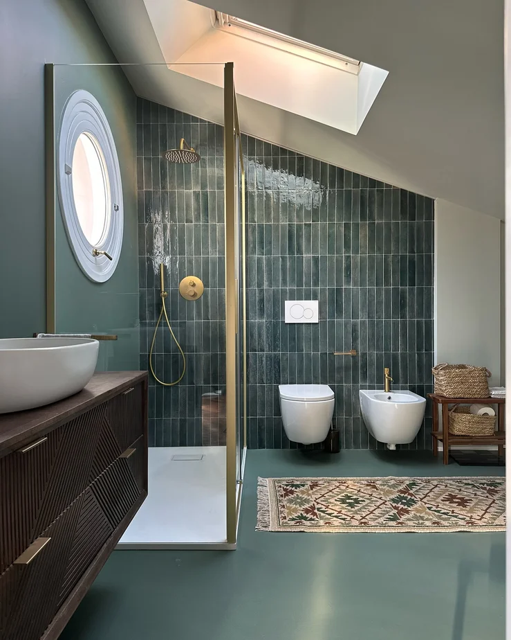 Modern Green Attic Bathroom Renovation